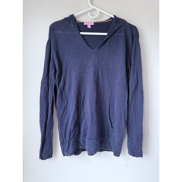Great condition Lilly Pulitzer Blue Linen Light Weight Hooded Sweater Size Smal - Picture 1 of 8